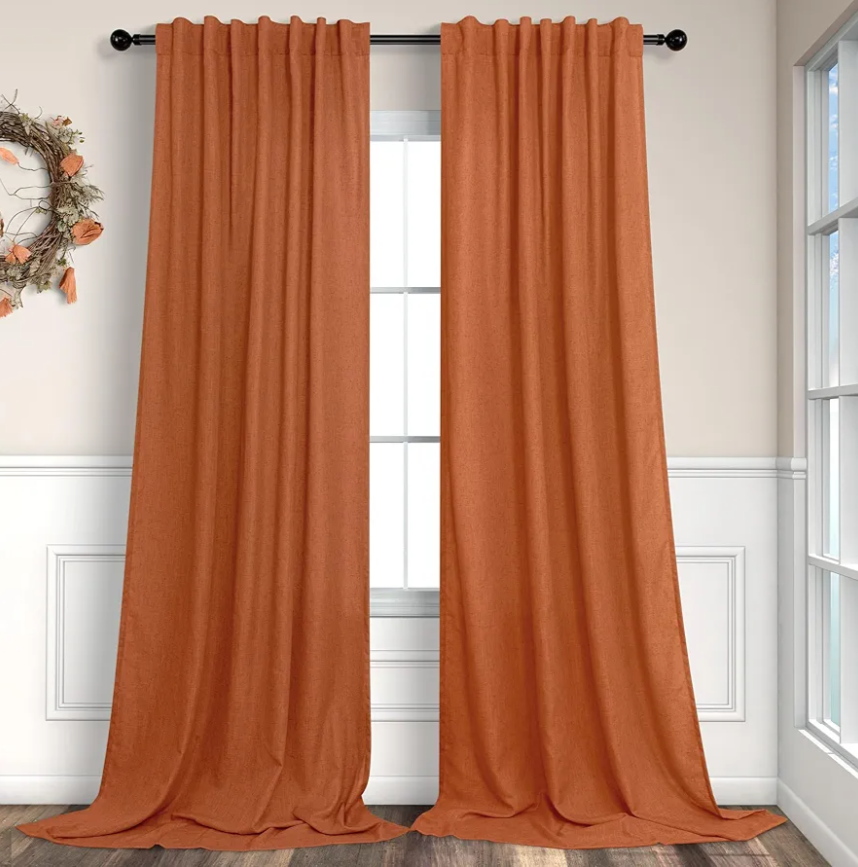 Pitalk Burnt Orange Curtains 84 Inch Length for Living Room 2 Panels Back Tab Pocket Flax Linen Drapes Light Filtering Semi Sheer Boho Curtain for Bedroom Bohemian Farmhouse Decor Rust Copper Brown