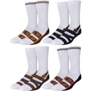 Eurzom 4 Pairs Novelty Sandal Socks for Men Funny That Look Like Shoes Gifts Birthday Hilarious Gag Crew Socks Gifts for Men Father Boyfriend