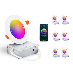 [6 Pack] CLOUDY BAY 4inch Smart WiFi LED Recessed Lights, RGBCW Color Changing Recessed Lighting, Compatible with Alexa and Google Home Assistant,10W 2700K-6500K,CRI90+ Wet Location, White Finish