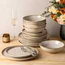 GBHOME Stoneware Dinnerware Sets for 6,18 Piece Rustic Plates and Bowls Set
Earthenware Handmade Reactive Glaze Plate Sets, Chip Resistant Ceramic Dishes, Microwave & Dishwasher Safe, Oatmeal Linen