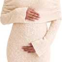 MAKABO Women's Maternity Long Sleeve Off Shoulder Sheer Bodycon Dress Sexy Swimsuit Cover Up for Vacation Baby Shower, Size S/M