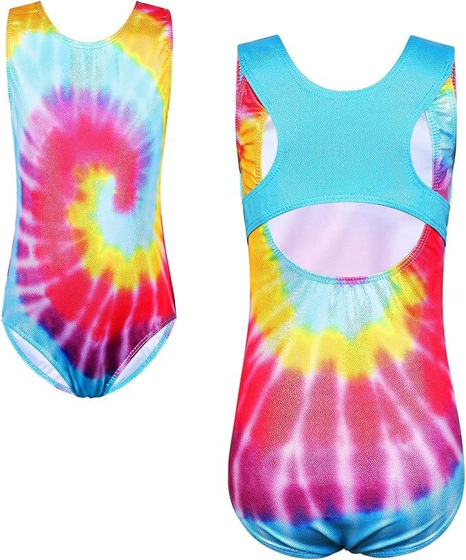 Kid Girls Gymnastic Leotard Hollow Back Sparkly Diamond Ballet Dance Outfit Girls Leotards for Gymnastics Size 10-12, BlueTieDye