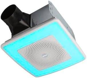 Broan-NuTone SPK110RGBL ChromaComfort Bathroom Exhaust Fan, 110CFM/1.5 Sones, with Sensonic Bluetooth Speaker and 24-color LED Light, Wall Switch included, White