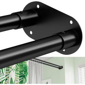 Double Shower Curtain Rod, Adjustable 28 to 76 Inches Wall Mounted Double Shower Rod Rustproof, Black Shower Curtain Pole for Bathroom, Laundry Room, Bathtub 