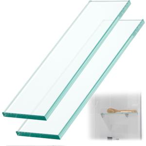2 Pcs 3-3/8" x 12" 3/8" Thick Tempered Glass Shelf Clear Flat Polished, Flush-Mounted Floating Shelf for Bathroom Essentials & Shower Niche No Mounting Hardware Required