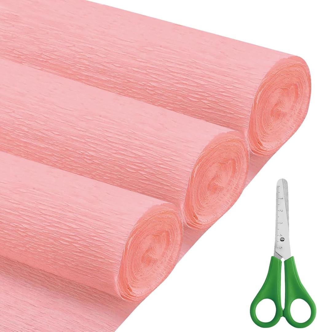 Crepe Paper Roll (17Inch x 8.2ft),3Rolls,Crepe Paper,DIY Gift Color Paper Flowers Set for Mother's Day, Valentine's Day, Birthday and Wedding Decoration Flowers Making (Pink)