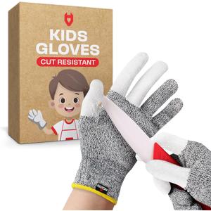 NoCry Kids Cut Resistant Gloves with 3 Reinforced Fingers - 100% Food Grade Kids Cooking Gloves with Level 5 Protection - Lightweight, Ambidextrous and Machine Washable Knife Gloves, XS (8-12 years old)
