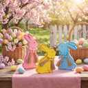 Yerliker 3 Pcs Large Easter Bunny Table Signs for The Home, Easter Bunny Wooden Table Centerpiece Signs with Wooden Beads, Decor, Country Farmhouse Style Decoration and Gift(Colorful)
