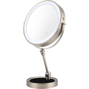 MILONT 9" Lighted Makeup Mirror, 1X/ 10X Magnifying Vanity Mirror with Height & Brightness Adjustable, Rechargable Makeup Mirror, 360°Rotation Double Sided Standing Desk Mirror (Satin Nickel)