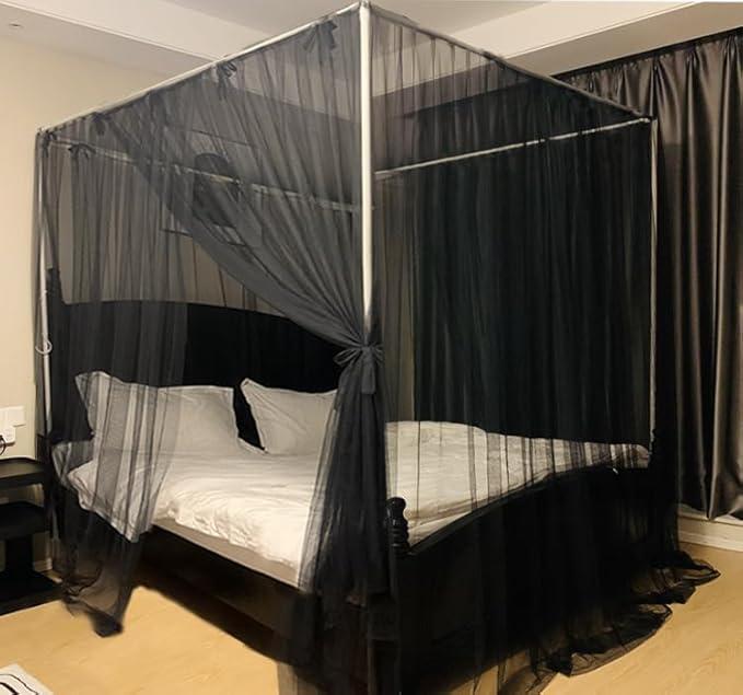 Black Mosquito Net Tent for Bed or Plant，Protecting Plant,One Side Opening Canopy Netting Curtain Net for Bedroom Decoration Twin Size（Without Frame）