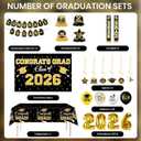 Class of 2026 Graduation Party Decorations Set, Black Gold Congrats Grad Banner & Backdrop with Table Centerpieces and Balloons, 2026 Graduation Decorations for Party Supplies, Photo Booth Background