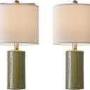 20.25 Inch Modern Ceramic Table Lamp Set of Two with Linen Lampshade for Living Room Bedroom Study Office (Green)