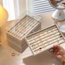 SPAKOWN Ring Box Display Holder, Clear Velvet Jewelry Storage Tray Organizer for Ring Stud Earring (Beige - 5 Drawers)