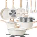 17 Pcs Pots and Pans Set Non stickCookware Sets White Granite Induction Cookware, Non-toxic Healthy Non Stick Kitchen Cooking Set with Frying Pans Set, Saucepans (PFAS, PFOA, PFOS Free) White