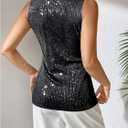 SweatyRocks Women's Sequin Tank Tops V Neck Sparkly Tops Sleeveless Glitter Vest Party Outfits (Black, L)