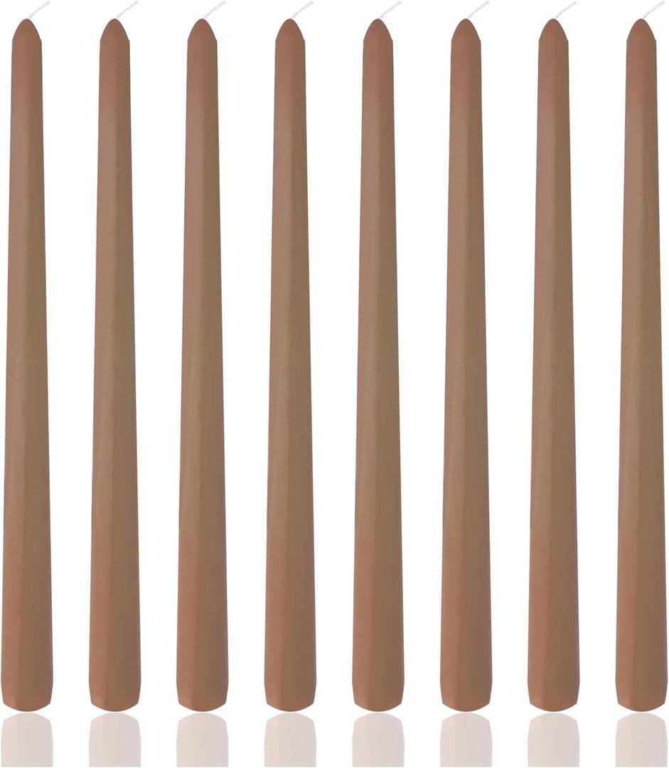 8 Pack 10 Inch Brown Taper Candles for Dinner Home Decor Wedding Shower