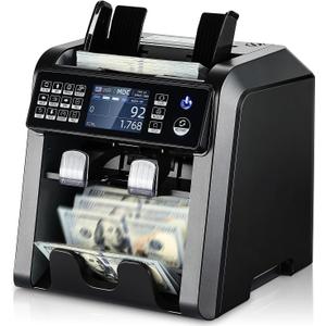 MUNBYN IMC08 Dual Money Counter Machine Mixed Denomination with Reject Pocket, Value Counting, Counterfeit Detection 2 CIS/UV/MG/IR, Sort&Print Enabled Cash Counter, Mixed Bill Counter (Black), 30.2 x 23.9 x 19.5 cm