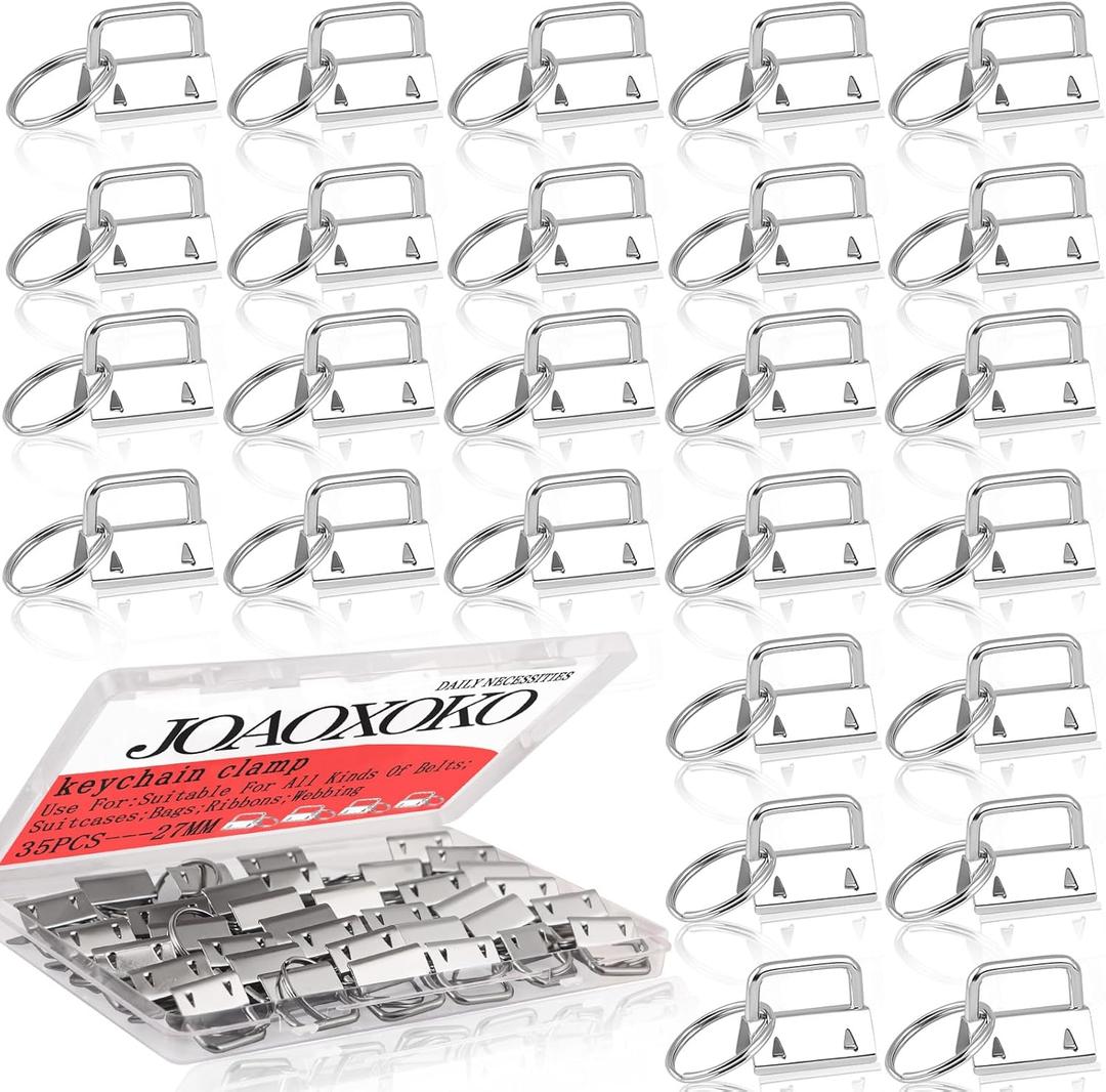 35PCS 1 Inch Key Fob Hardware Bulk,Silver Metal Keychain Wristlet with Key Rings  Easy to Install,
