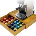 Coffee Pod 15" X 11" X 3" Natural Wood Countertop Organizer Drawer, Counter Top Espresso Tea Bag Station Storage Holder Box, Brown