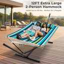 SUPERJARE 12ft Double Hammock with Stand, Rope Hammock for 2 Person, Detachable Hammock Bed and Pillow, Portable, Anti-Tip Safety Ropes, Carry Bag, Outdoor Backyard Patio Camping, Dark Cyan
