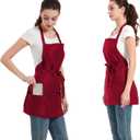 Waterproof Server Apron, Aprons for Women with 3 Pockets, Machine Washable Aprons for Cooking, Men Chef Apron (One Size, Red, 2 Pack)
