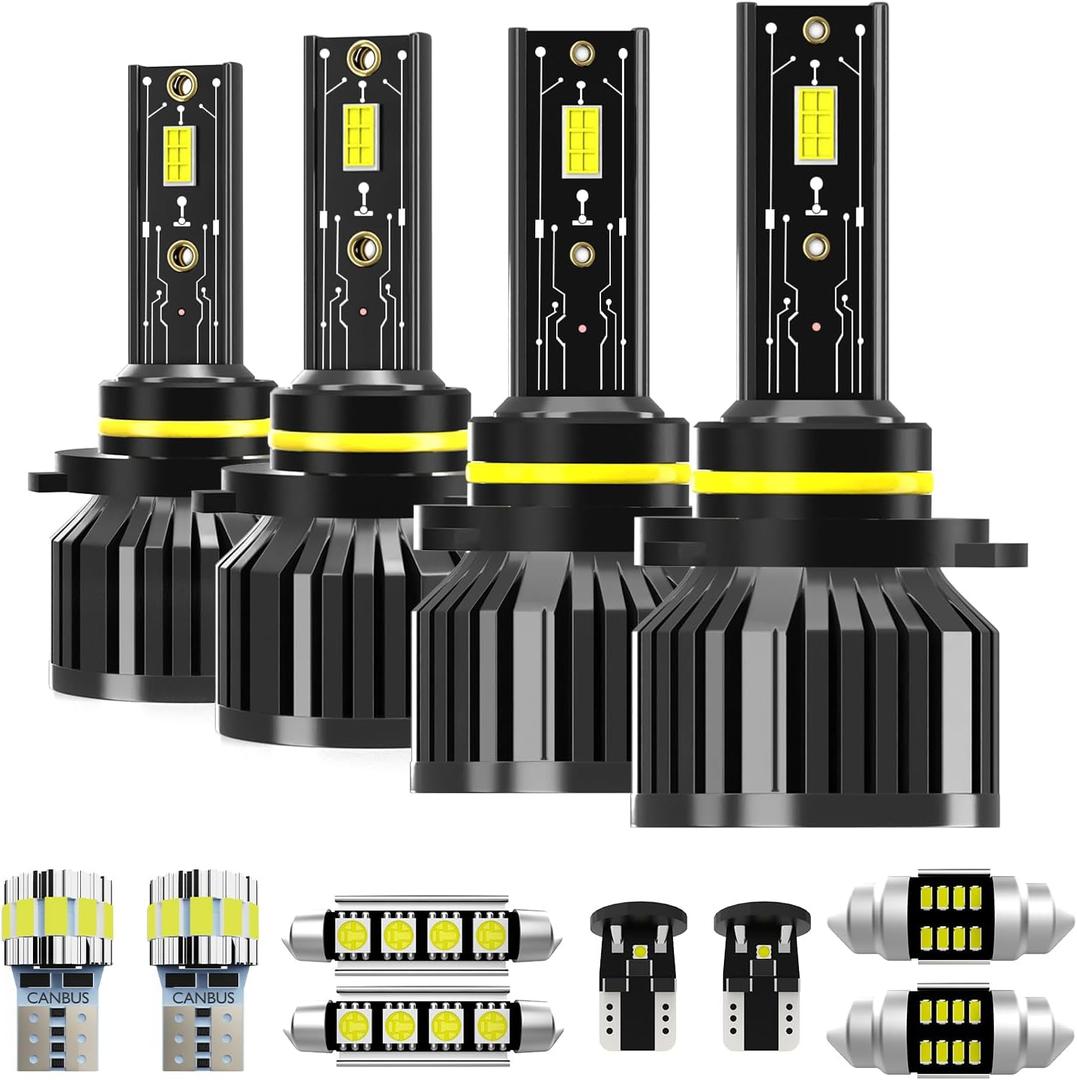 Light Bulbs Fit for Honda Civic 2005-2011,High Low Beam Combo 9005 9006 Lights with Cooling Fan,600% Brighter Powersports Bulbs Interior Light Kit,Plug and Play,10PCS