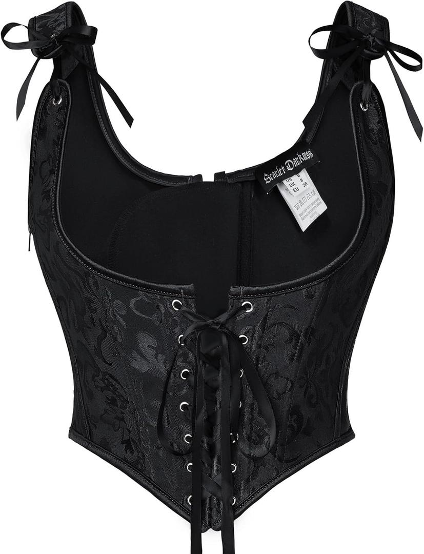 Scarlet Darkness Corset Tops for Women Renaissance Underbust Corset Boned Lace Up Corsets (Black, M)