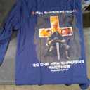 Lion Graphic Cross Bible Verses Cool Christian Back Print Long Sleeve T-Shirt, Blue, Large