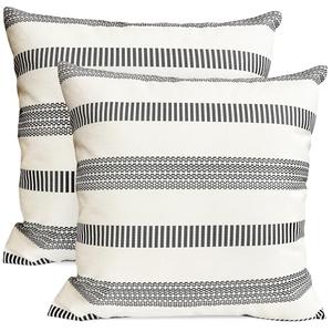 RYSMIYOU Decorative Throw Pillow Covers Set of 2 Dark Grey Pillow Covers 22x22 inch Throw Pillows Linen Square Pillow Case,Farmhouse Outdoor Modern Boho Striped Pillow Covers for Couch Sofa Bedroom
