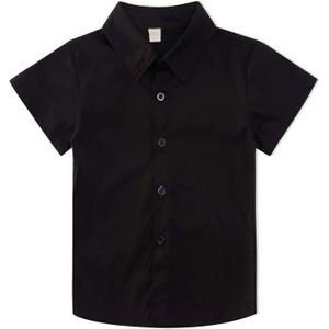 Child Pure Color Shirt Black Button Down Blouse Short Sleeve Boys Girls Breathable Comfortable Casual Sport Tops Playwear Size 5-6T