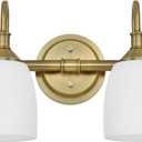 2-Light Champagne Bronze Bathroom Vanity Light Fixtures Over Mirror, Vintage Vanity Lights for Living Room, Milk White Glass Shades, Standard E26 Base
