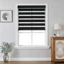 Joydeco No Drill Zebra Blinds for Windows, Cordless Day & Night Dual Sheer Roller Shades, Easy Installation, Free-Stop Lift System, Light Filtering Privacy Blinds for Home(Black,35" W x 75" H)