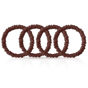 4Pcs Mulberry Silk Scrunchies Set, Silk Hair Ties Elastic for Women, Skinny Scrunchies Reduces Breakage for All Hair Types (Brown)