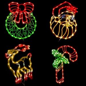 GMFINE Lighted Christmas Decorations for Windows, Pack of 4 Plug-in Christmas Wreath Reindeer Santa Claus and Candy Cane Window Silhouette for Holiday New Year Winter Indoor Hanging Lights Decor