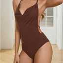 SweatyRocks Women's Backless Skinny Halter Bodysuit Sleeveless Deep V Neck Leotard Top M