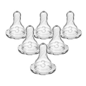 Dr. Brown's Natural Flow Level 3 Narrow Baby Bottle Nipple, Medium-Fast Flow, 6m+, 100% Silicone, 6-Pack