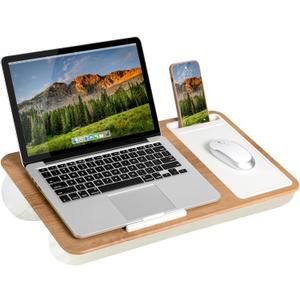 LAPGEAR Home Office Lap Desk with Device Ledge, Mouse Pad, and Phone Holder - White Oak Woodgrain - Fits up to 15.6 Inch Laptops - Style No. 91579