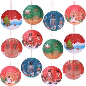 AWATIN 12 Pcs Christmas Hanging Paper Lanterns, 12 Inch Party Decorations Santa Hat 3D Snowman Reindeer Holiday Xmas Ornaments Home Winter Birthday Party Supplies