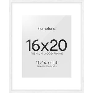 Homeforia 16x20 White Picture Frame, High End Oak 16x20 White Wood Frame with Mat 11x14 Photo, 16 x 20 Wooden Poster Frames Matted to 11 by 14, 20x16 Hanging Frames, Tempered Glass, Wall Kit, Set of 1