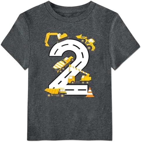 IOUHI Birthday Shirt Boy Construction Excavator Truck Short Sleeve T Shirt Tees Digger Themed Party