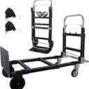 Heavy Duty Folding Hand Truck, Convertible Hand Truck Dolly Cart, Aluminum Dolly Cart for Moving Luggages, Boxes, Large Cartons, 600 Lbs Load Capacity (Black)