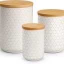 MALACASA LYDIA Ceramic Canisters Set with Airtight Lids, 80/40/20 oz Coffee Canisters Sets for the Kitchen, Large Jars for Flour, Sugar, Pasta, Coffee, Cookies, Tea - Set of 3, Hexagon (White)
