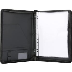 Zippered Portfolio 3 Ring Binder with 8 Pockes, Leather Business Padfolio with Zipper, A4 Document Binder Organizer for School Office