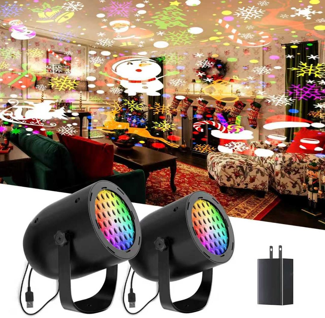 2 Set - Christmas Snowflake Led Projector Lights, Mini Adjustable LED Snowflake Projector Lights for Christmas Indoor Birthday Party and Garden DecorationFurniture Decoration (Orange)