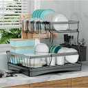 7 code Large Dish Drying Rack, 2-Tier Dish Racks for Kitchen Counter, Detachable Large Capacity Dish Drainer Organizer with Utensil Holder, Dish Drying Rack with Drain Board