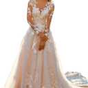 Miao Duo Women's Plus Size Ivory Lace Tulle Appliqued Long Sleeves Wedding Dress for Women Ivory Bridal Gowns 2025 18W