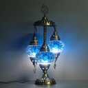 Turkish Lamp, 3 Globe Turkish Mosaic Table Lamp, Living Room and Office Decoration Lighting 5 inc Globe Total Dimesions 12 x 12 x 24 inch (Daisy Blue)