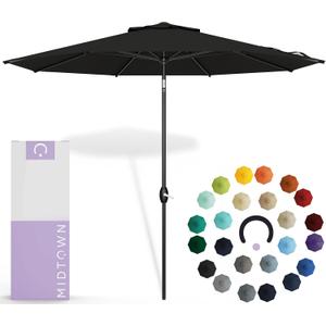 Midtown Umbrellas Sunbrella Umbrella 9 Feet Outdoor Umbrella With Black Acrylic Fabric - Auto-Tilt Aluminum Frame Patio Umbrella For Backyard, Deck, Garden, Pool - Black Pole
