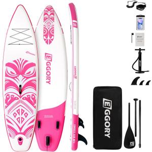 Inflatable Paddle Board,Stand Up Paddle Board Set, Extra Wide SUP Board with Removable Fin, Floating Paddle, Hand Pump, Waterproof Phone Pouch,Traveling Board (TT pink)