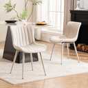 YOUNUOKE Mid-Century Modern Dining Chairs Set of 2, Cream PU Leather Upholstered Kitchen Chairs with Cream Metal Legs, Armless Accent Chair for Dining Room, Guest Reception Room
